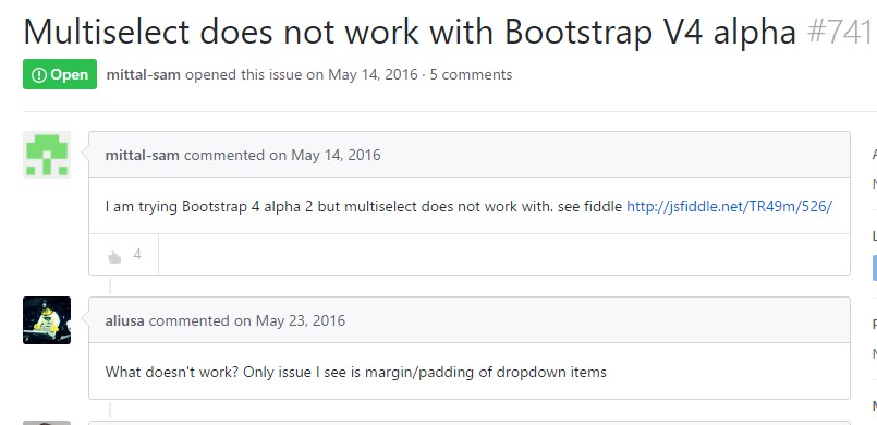 Multiselect does  not actually work  using Bootstrap V4 alpha